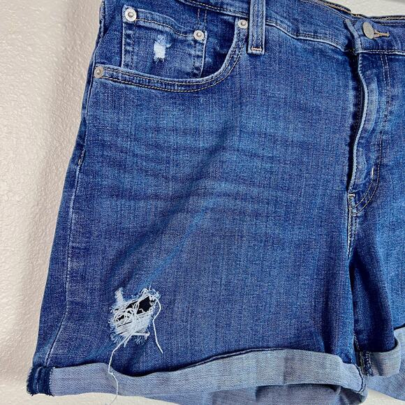 Levi's Mid Length Denim Blue Jean Distressed Cuffed Shorts Size 34 - Picture 6 of 10